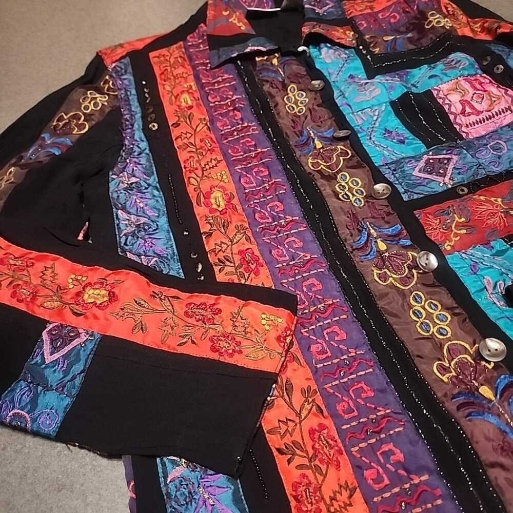 Chicos Womens Patchwork Embroidered Button-Up Jac… - image 3